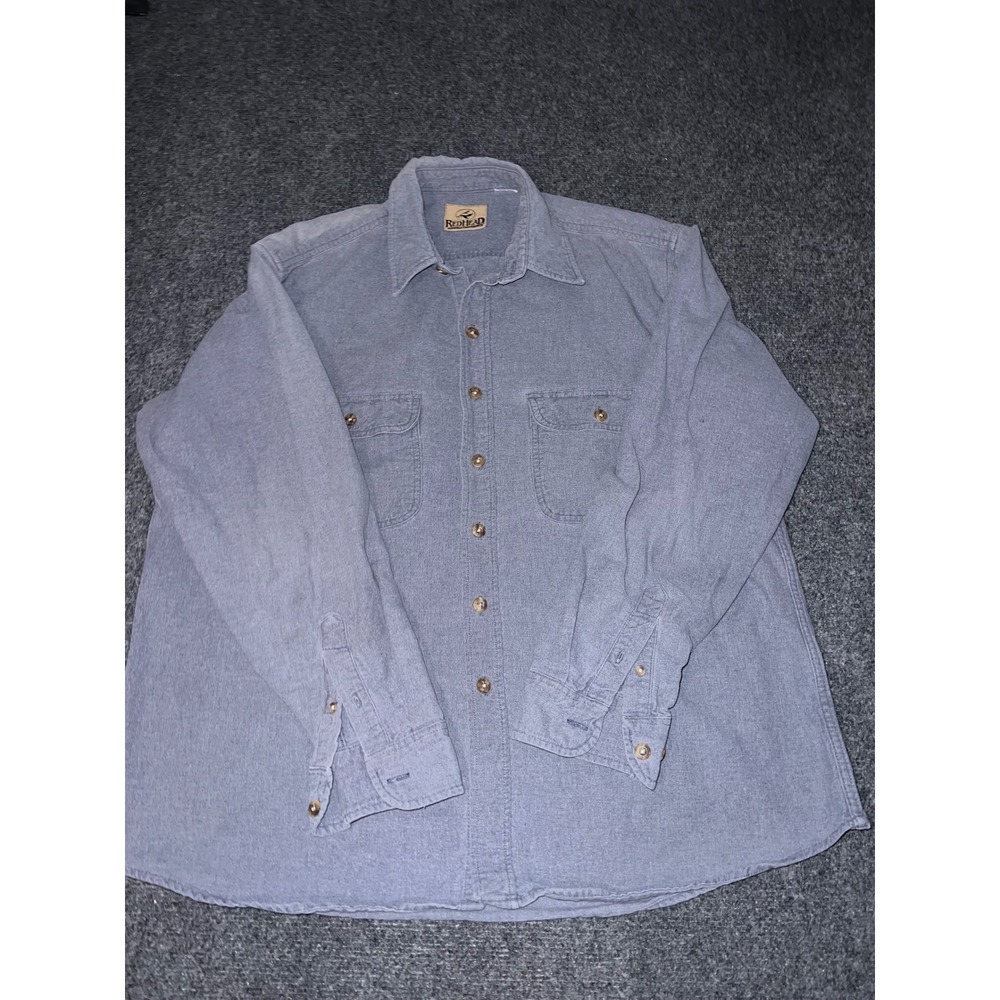 RedHead Mens Blue Cotton Long Sleeve Button Down Work Shirt Size XL
